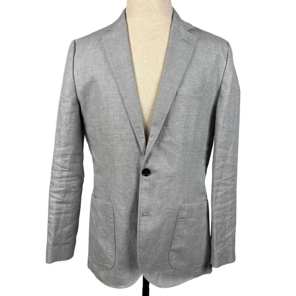 J Crew Thompson Linen Glen Check Blazer Mens 38 Gray Unstructured Sportcoat